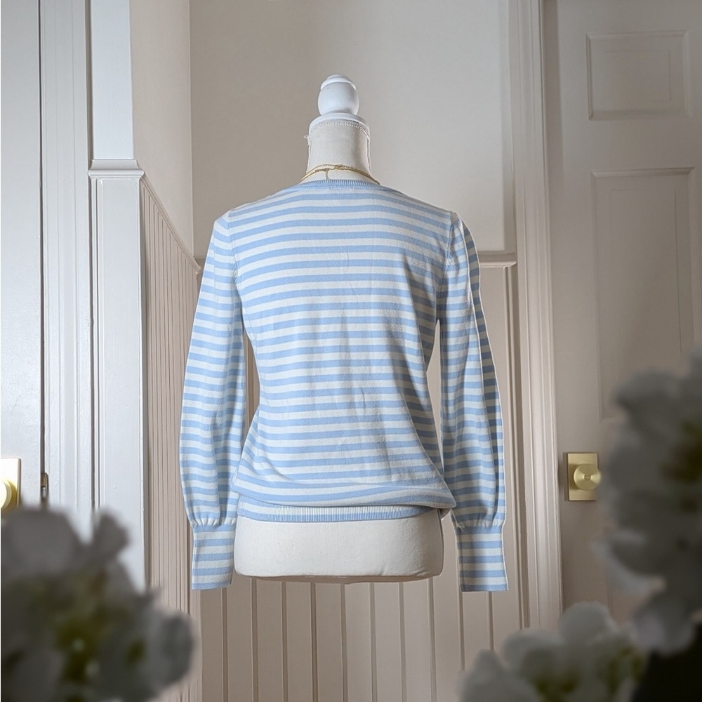 Talbots Blue White Striped Cotton V-Neck Sweater XS - Picture 2 of 6